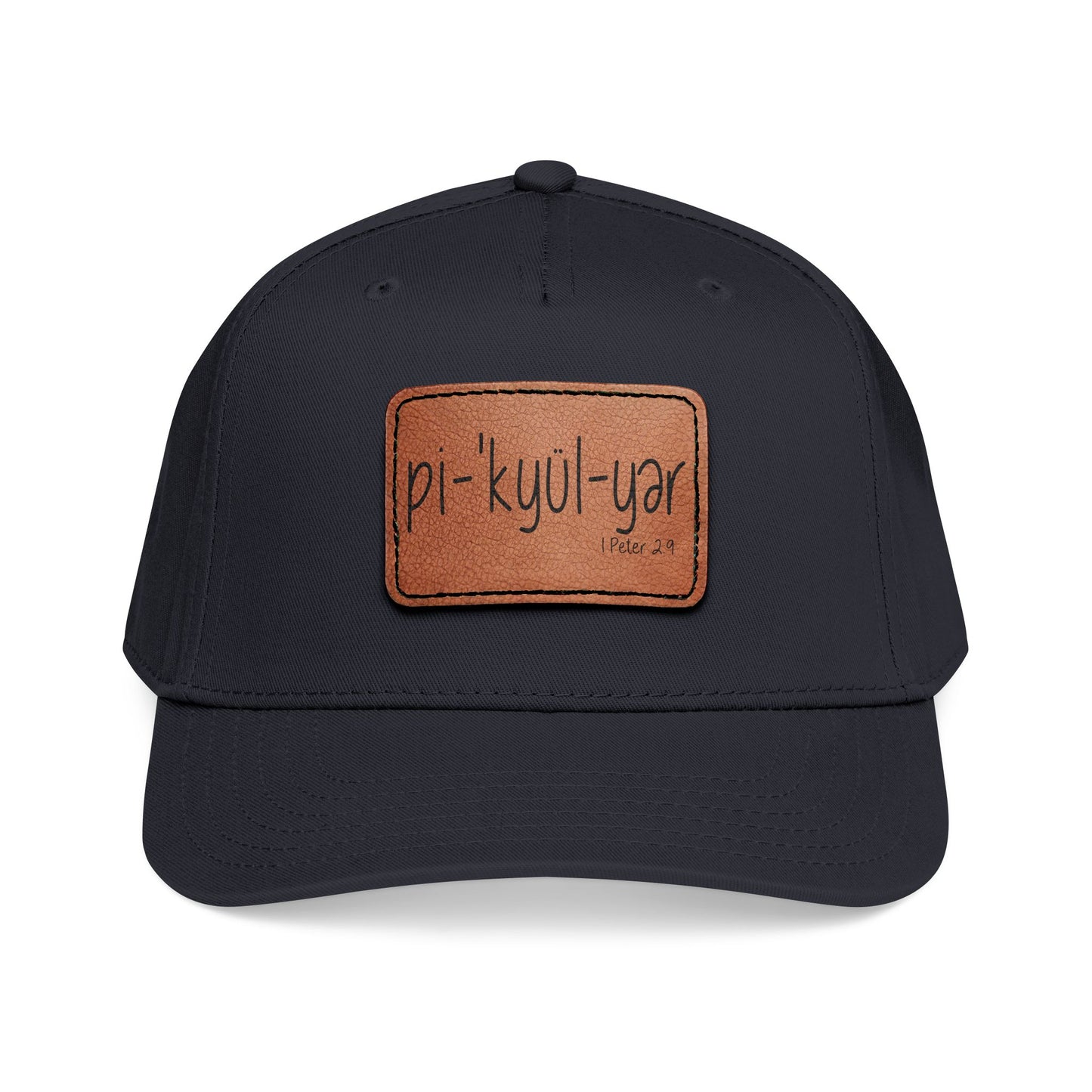 Leather Patch Baseball Cap — 'pi-kyui-yar' Handwritten Design