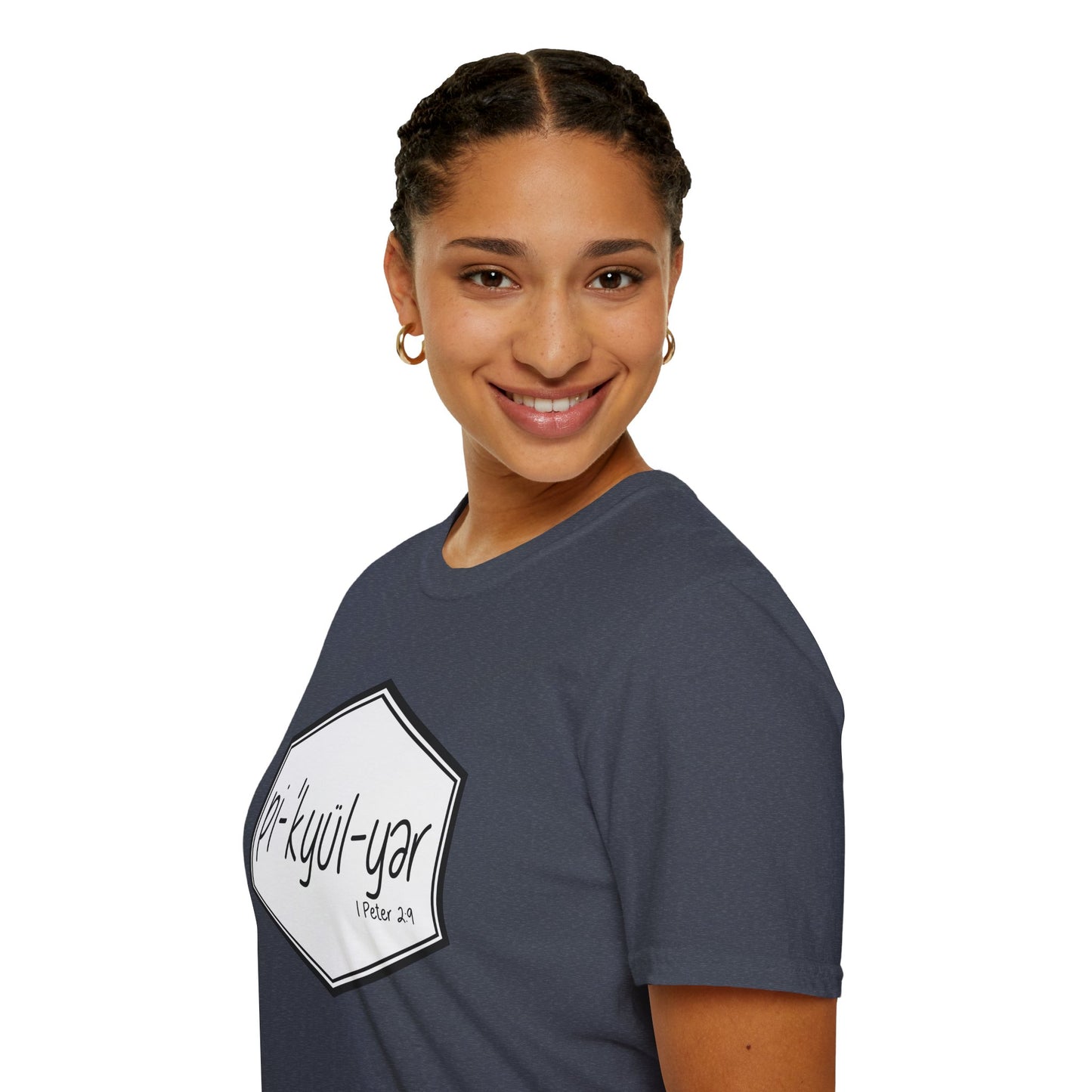 Pi·'kyül·yər Hex Badge Tee — Peculiar People (1 Peter 2:9)