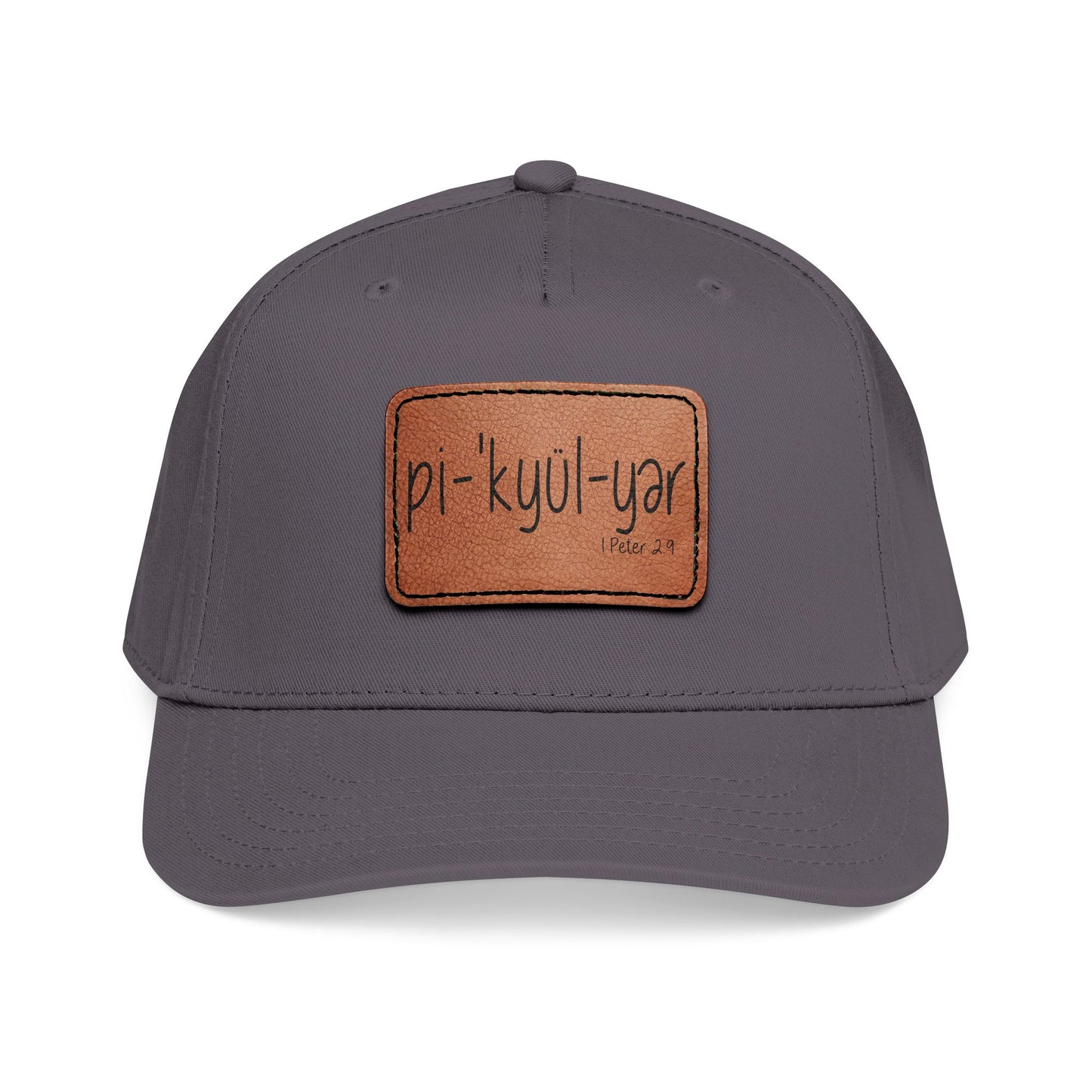 Leather Patch Baseball Cap — 'pi-kyui-yar' Handwritten Design