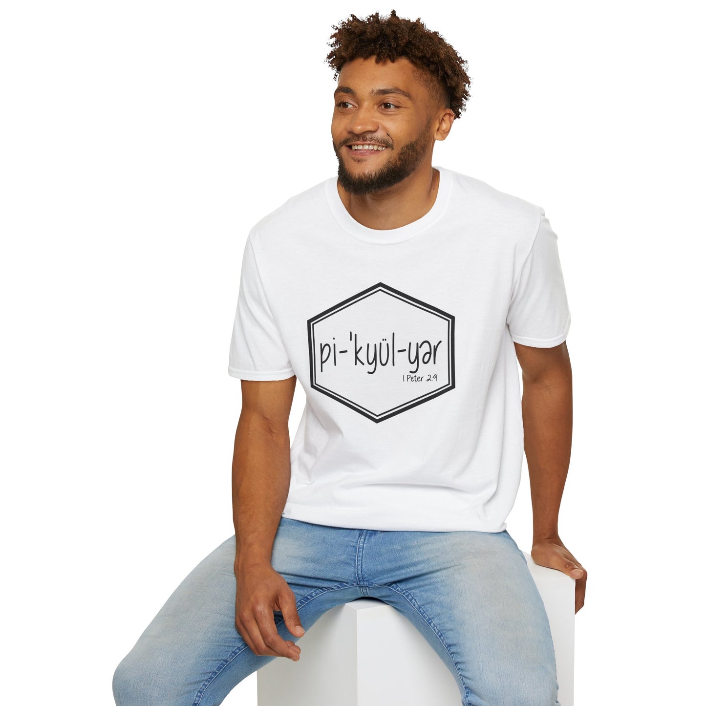 Pi·'kyül·yər Hex Badge Tee — Peculiar People (1 Peter 2:9)