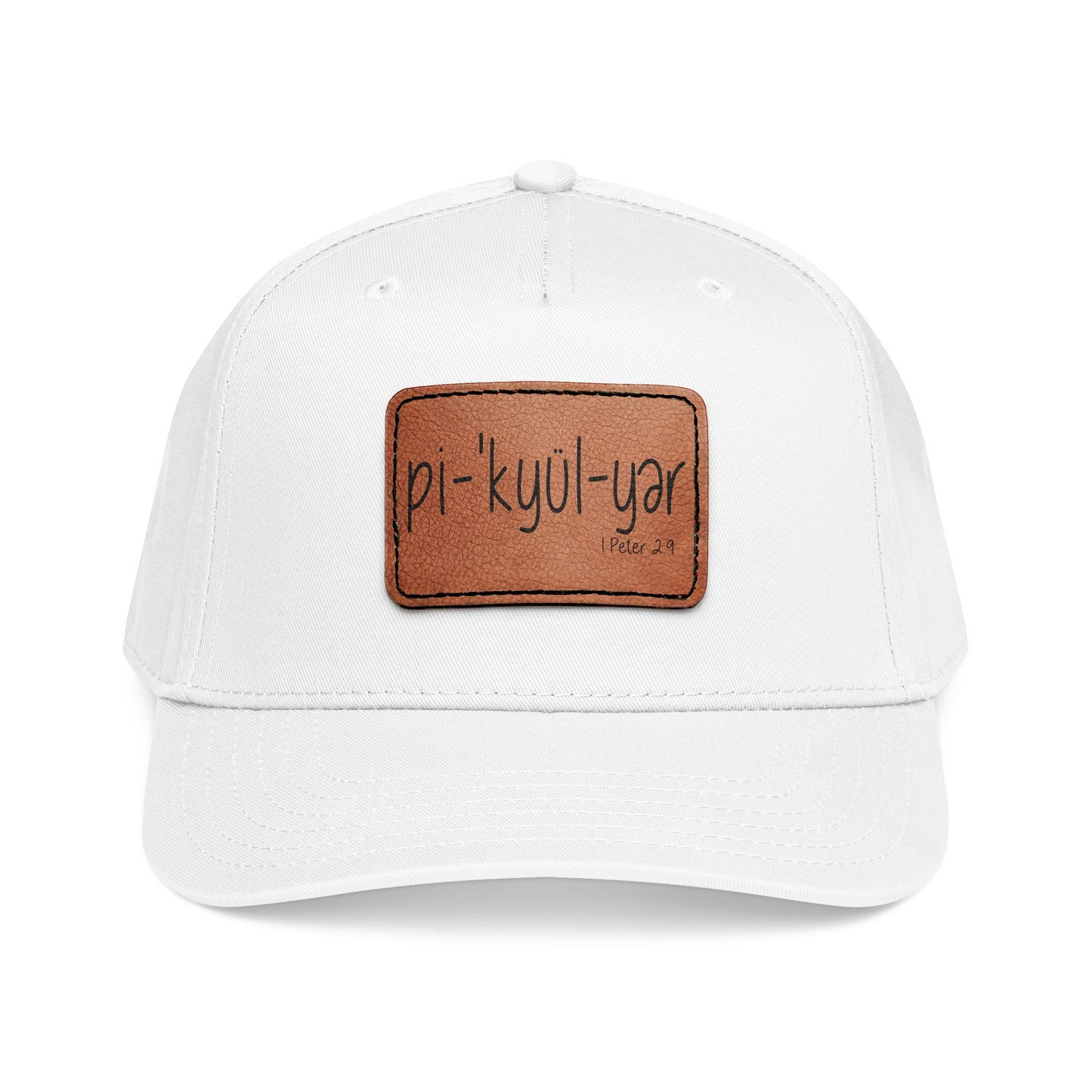 Leather Patch Baseball Cap — 'pi-kyui-yar' Handwritten Design