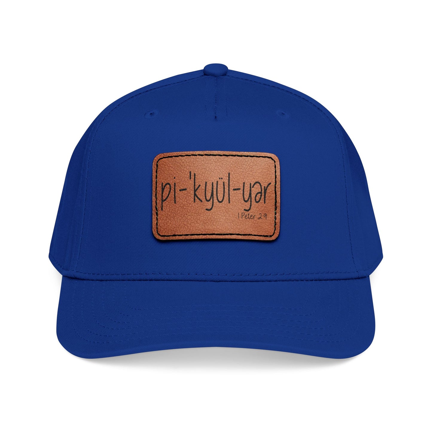 Leather Patch Baseball Cap — 'pi-kyui-yar' Handwritten Design