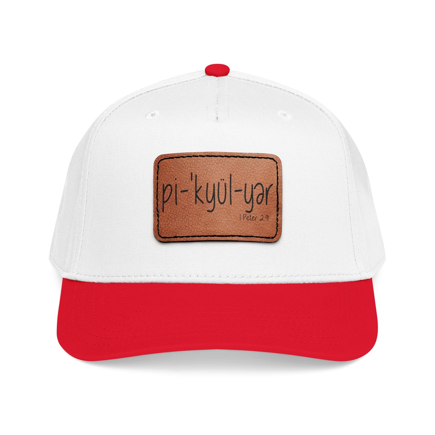 Leather Patch Baseball Cap — 'pi-kyui-yar' Handwritten Design