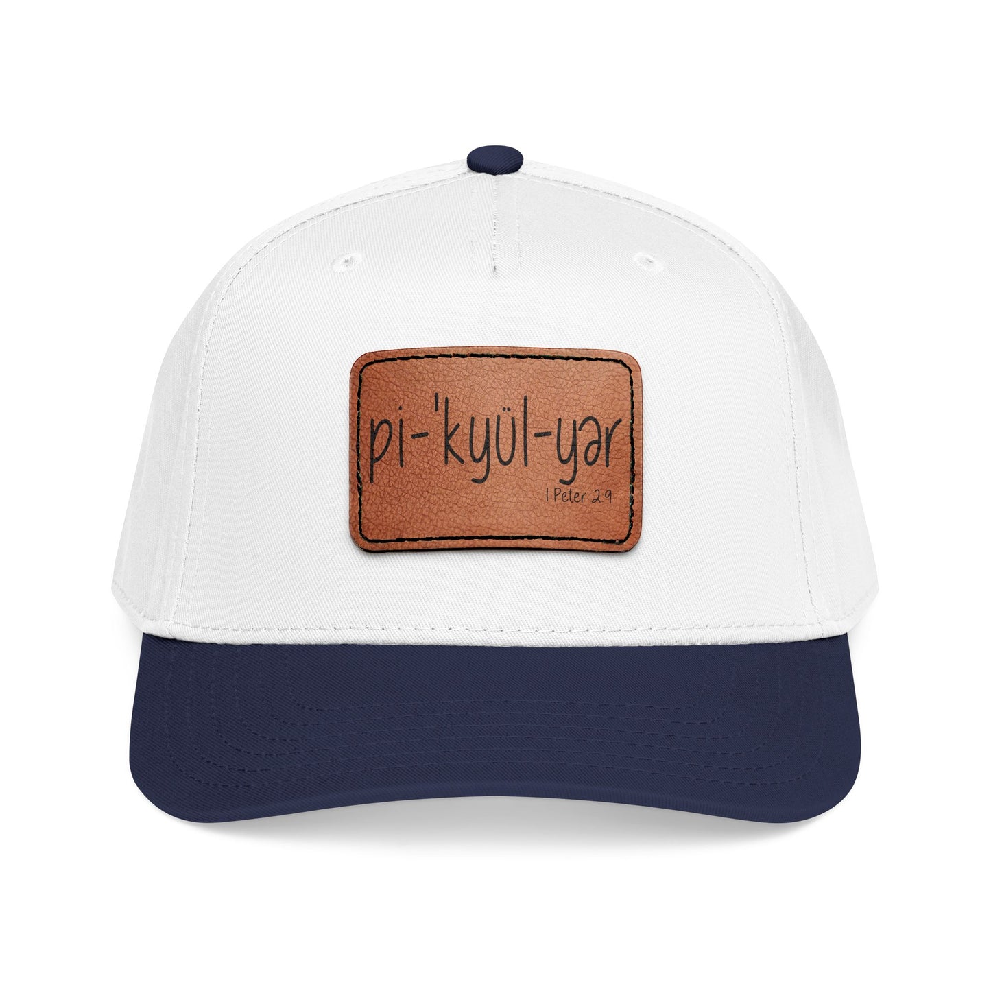Leather Patch Baseball Cap — 'pi-kyui-yar' Handwritten Design