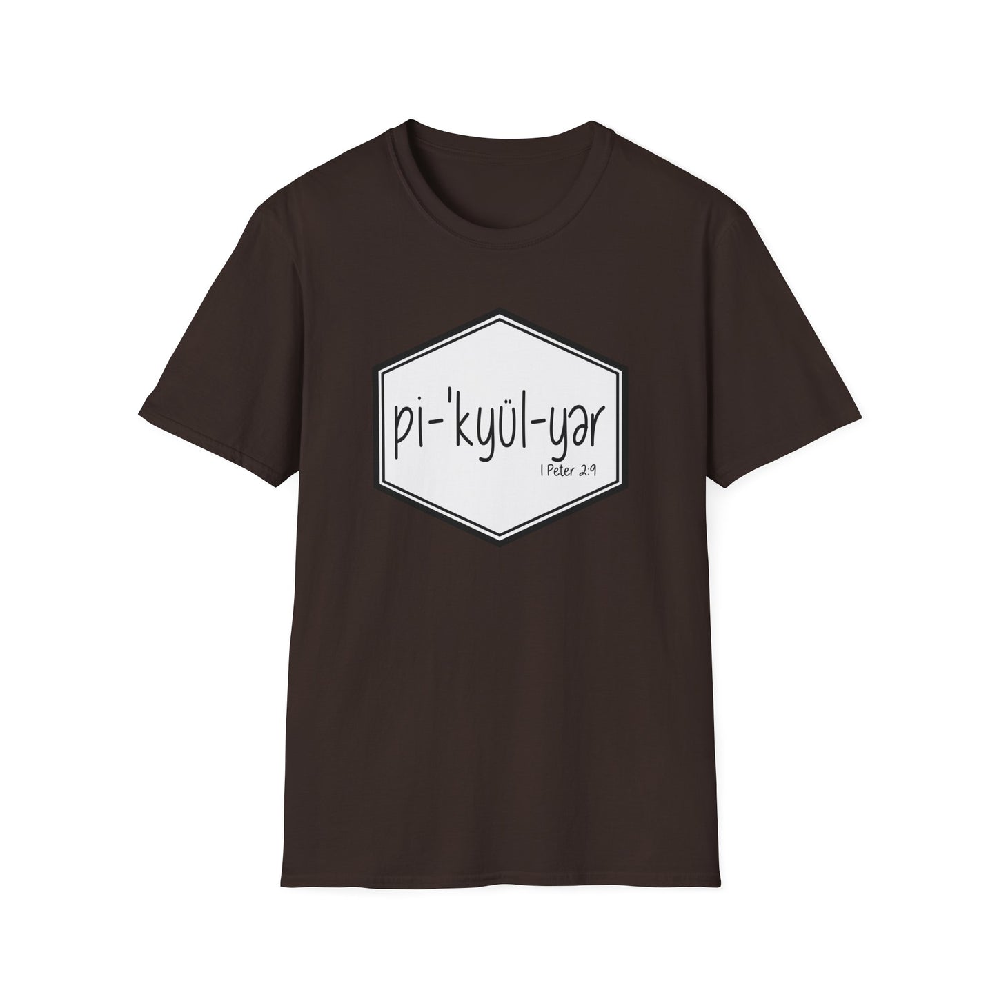 Pi·'kyül·yər Hex Badge Tee — Peculiar People (1 Peter 2:9)
