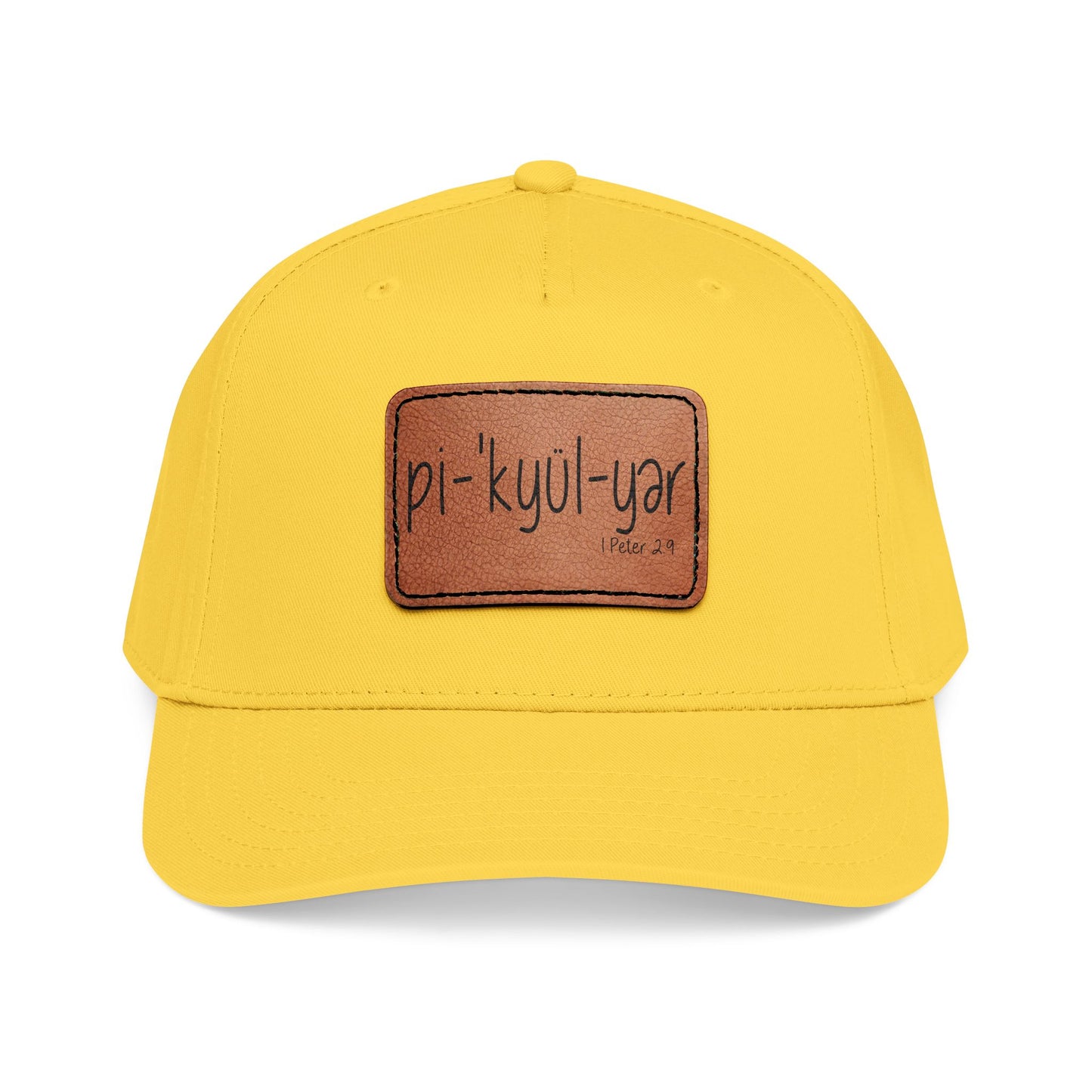 Leather Patch Baseball Cap — 'pi-kyui-yar' Handwritten Design