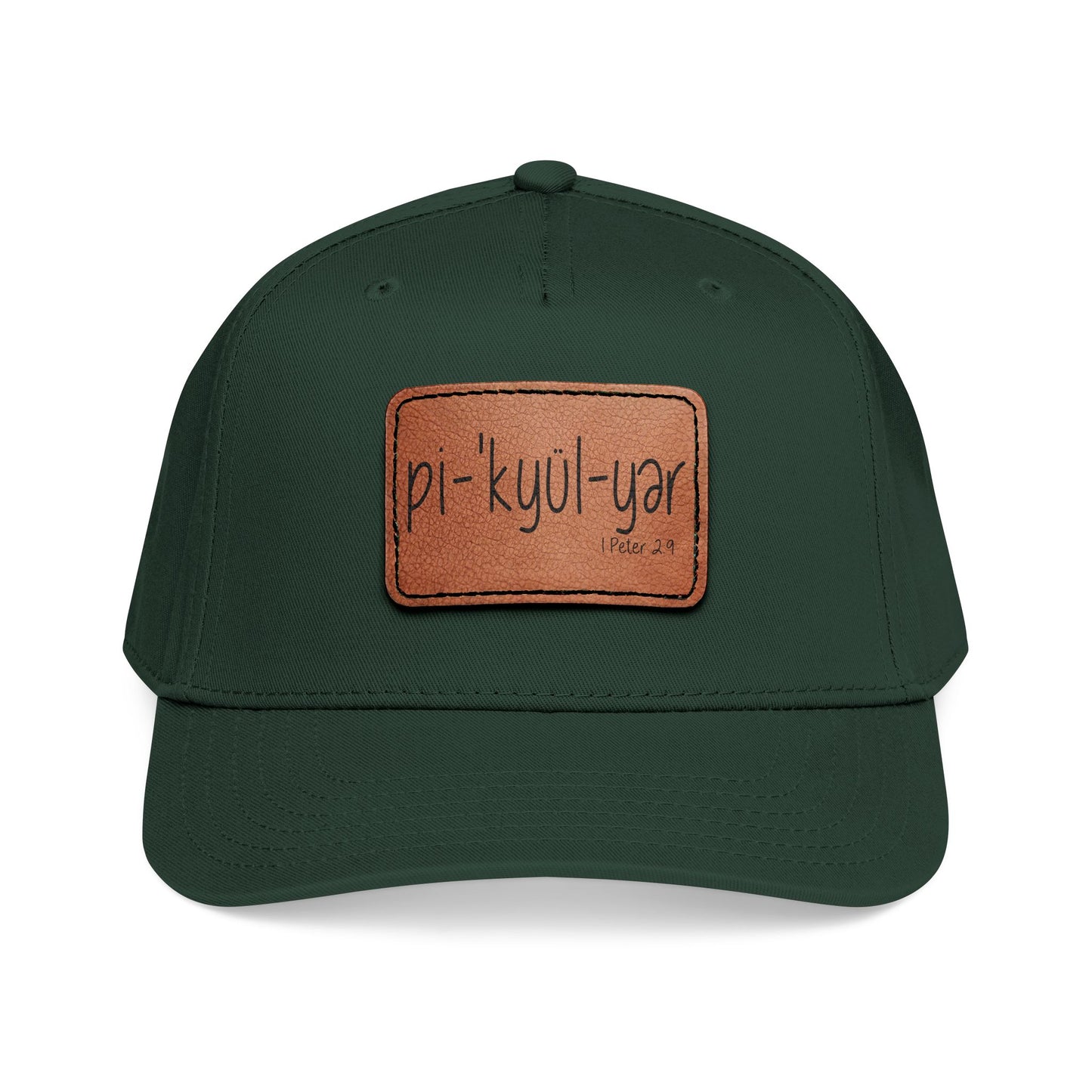 Leather Patch Baseball Cap — 'pi-kyui-yar' Handwritten Design