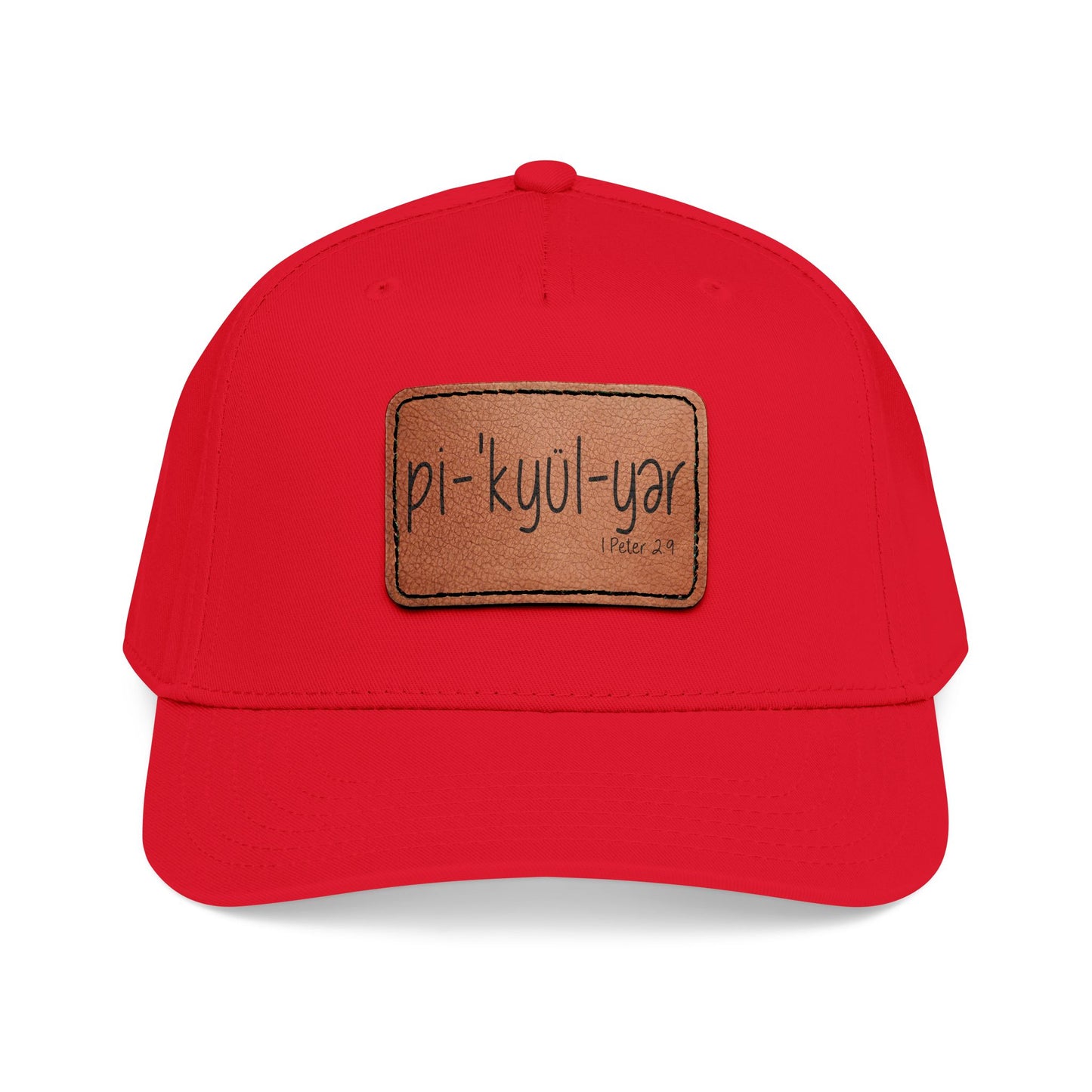 Leather Patch Baseball Cap — 'pi-kyui-yar' Handwritten Design