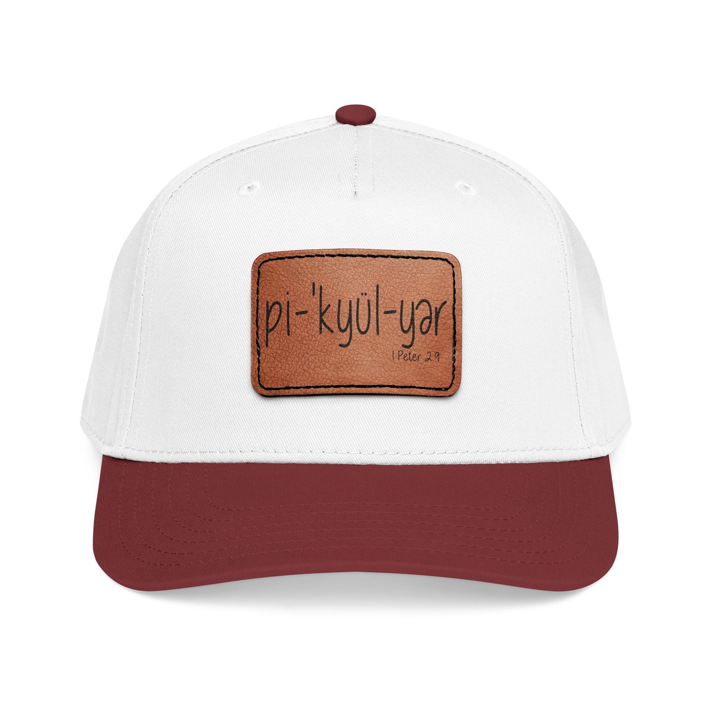 Leather Patch Baseball Cap — 'pi-kyui-yar' Handwritten Design