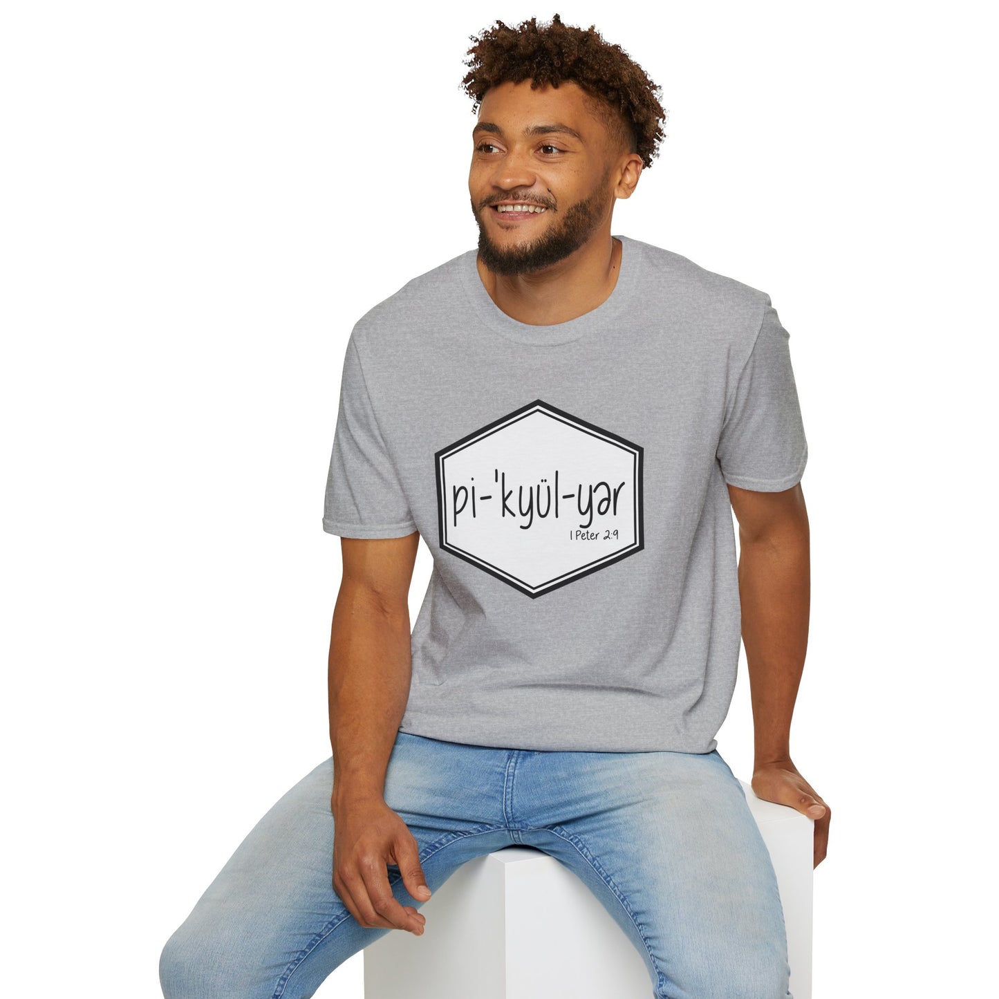 Pi·'kyül·yər Hex Badge Tee — Peculiar People (1 Peter 2:9)