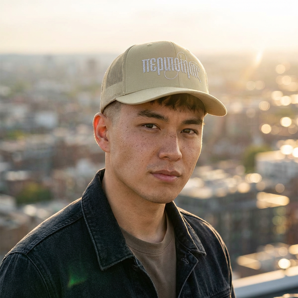 Peripoíēsis Embroidered Trucker Hat White Logo
