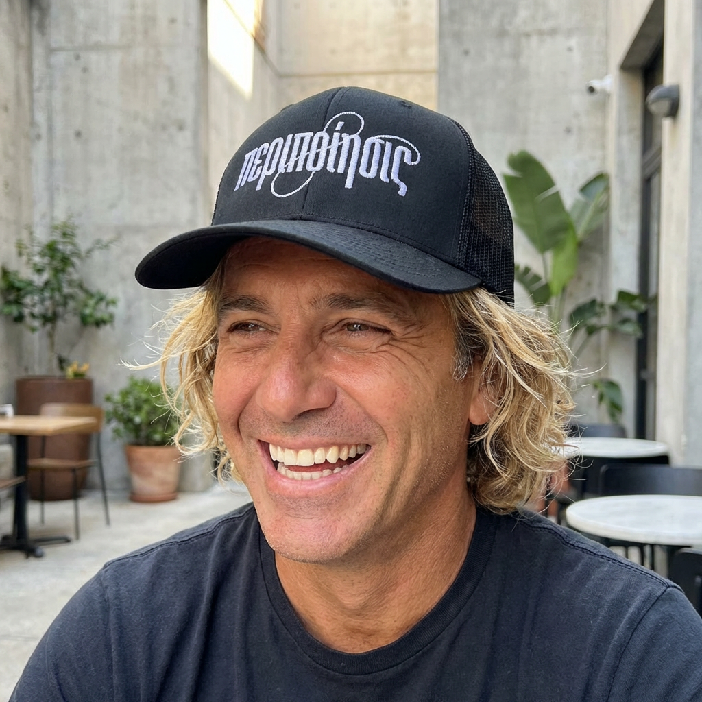 Peripoíēsis Embroidered Trucker Hat White Logo