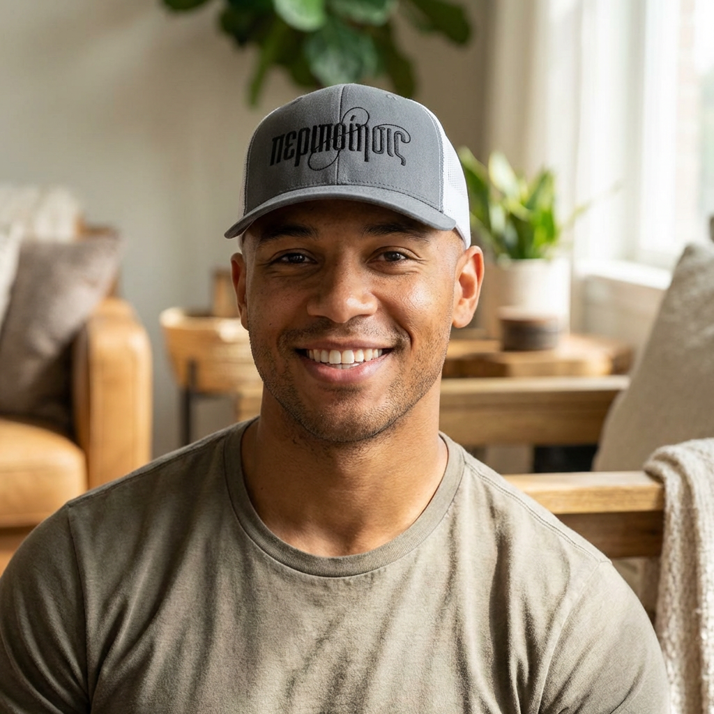 Peripoíēsis Embroidered Trucker Hat Black Logo