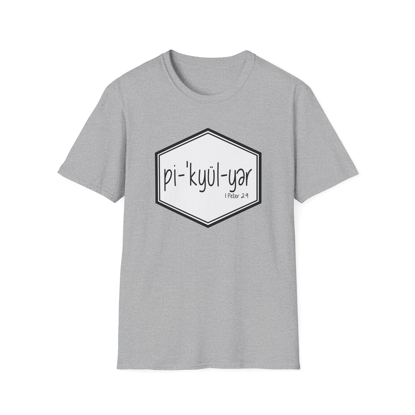 Pi·'kyül·yər Hex Badge Tee — Peculiar People (1 Peter 2:9)
