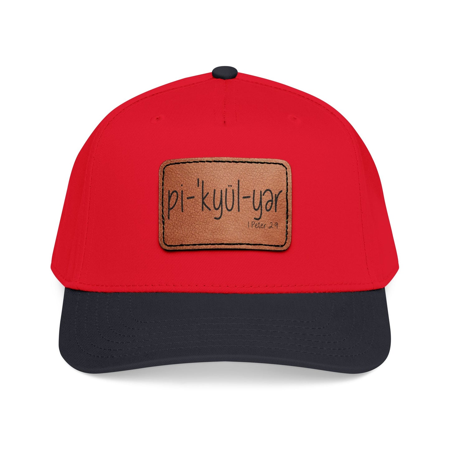 Leather Patch Baseball Cap — 'pi-kyui-yar' Handwritten Design