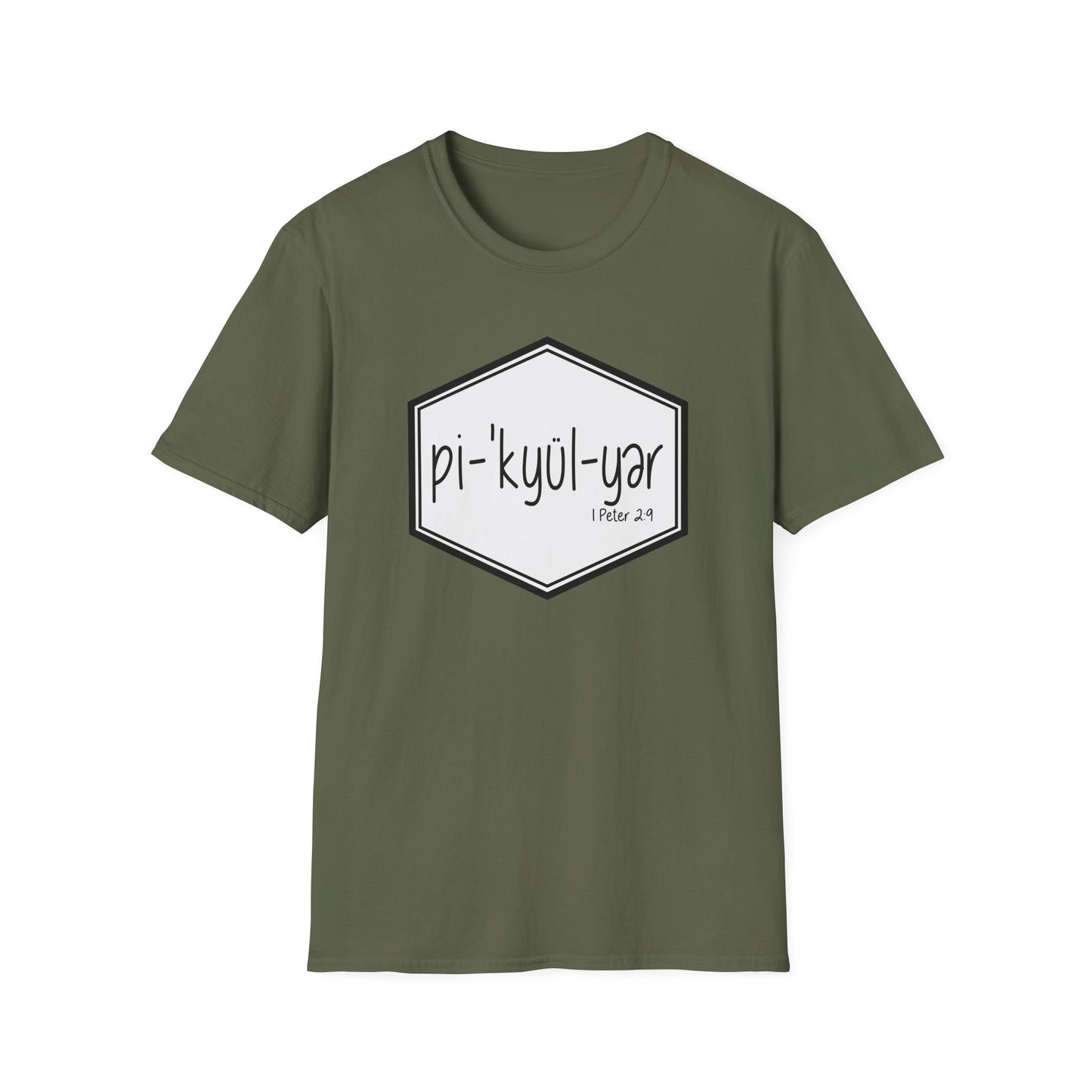 Pi·'kyül·yər Hex Badge Tee — Peculiar People (1 Peter 2:9)