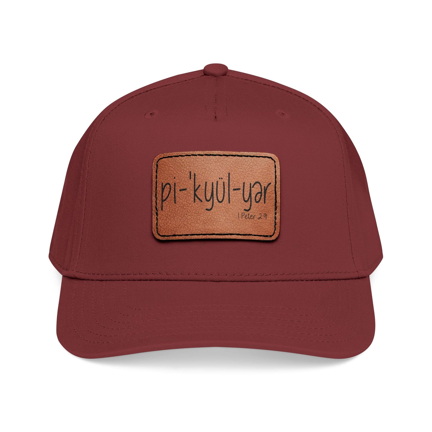 Leather Patch Baseball Cap — 'pi-kyui-yar' Handwritten Design