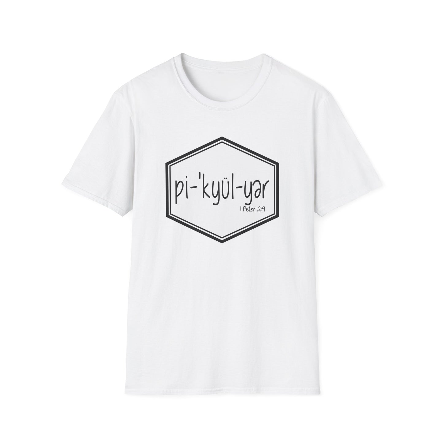 Pi·'kyül·yər Hex Badge Tee — Peculiar People (1 Peter 2:9)