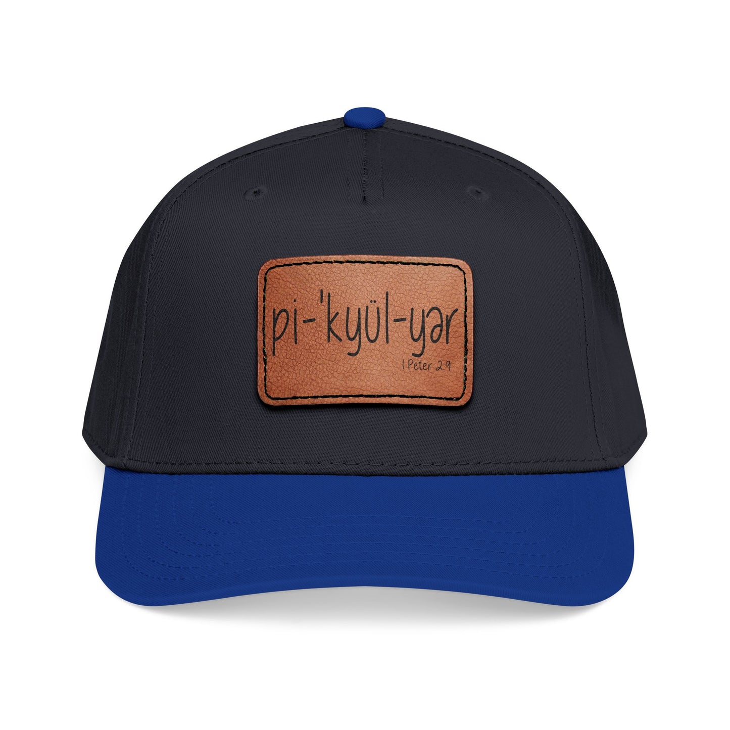 Leather Patch Baseball Cap — 'pi-kyui-yar' Handwritten Design