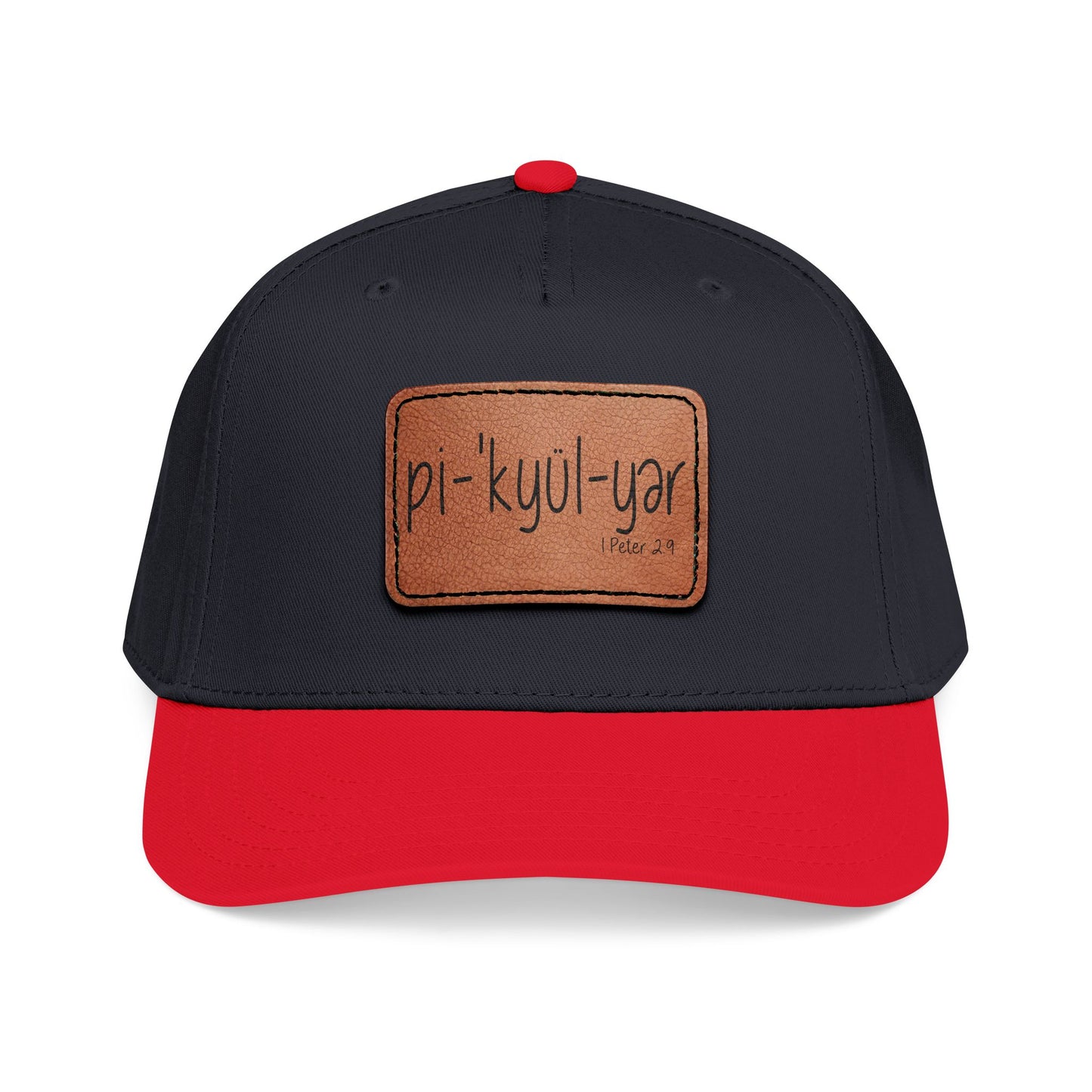 Leather Patch Baseball Cap — 'pi-kyui-yar' Handwritten Design
