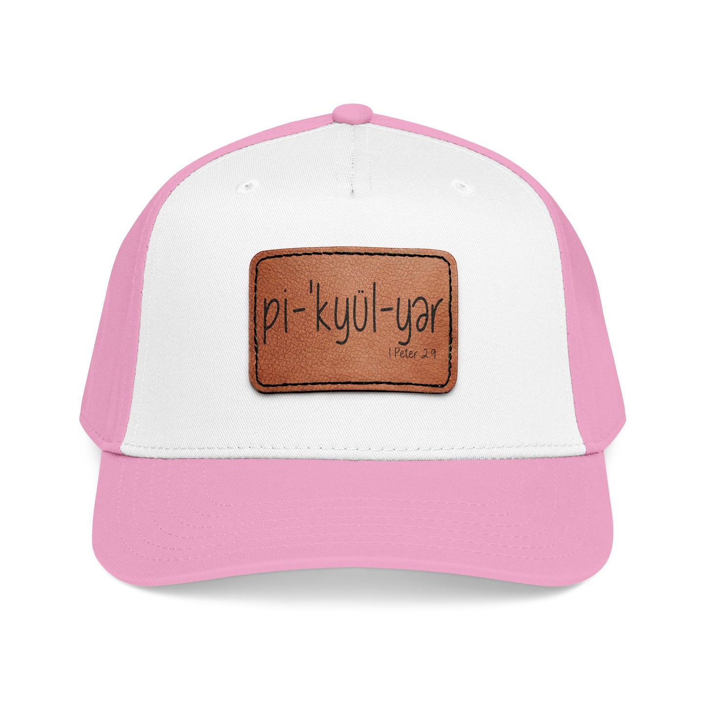 Leather Patch Baseball Cap — 'pi-kyui-yar' Handwritten Design