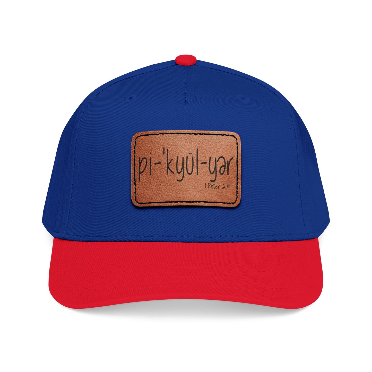 Leather Patch Baseball Cap — 'pi-kyui-yar' Handwritten Design