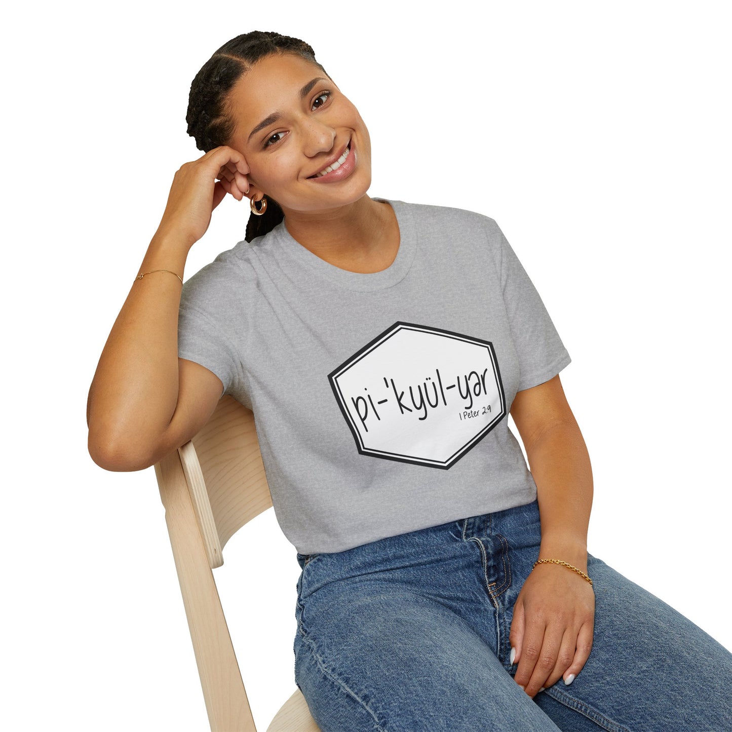 Pi·'kyül·yər Hex Badge Tee — Peculiar People (1 Peter 2:9)