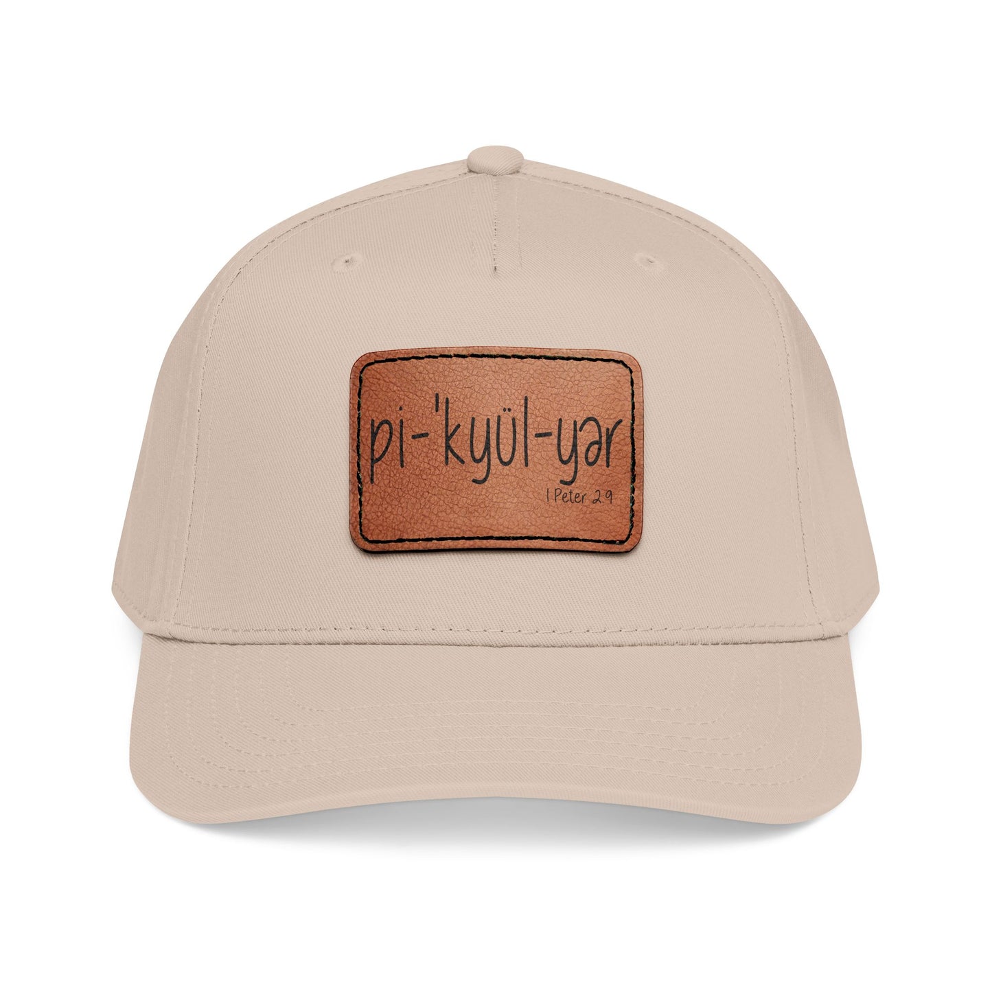 Leather Patch Baseball Cap — 'pi-kyui-yar' Handwritten Design