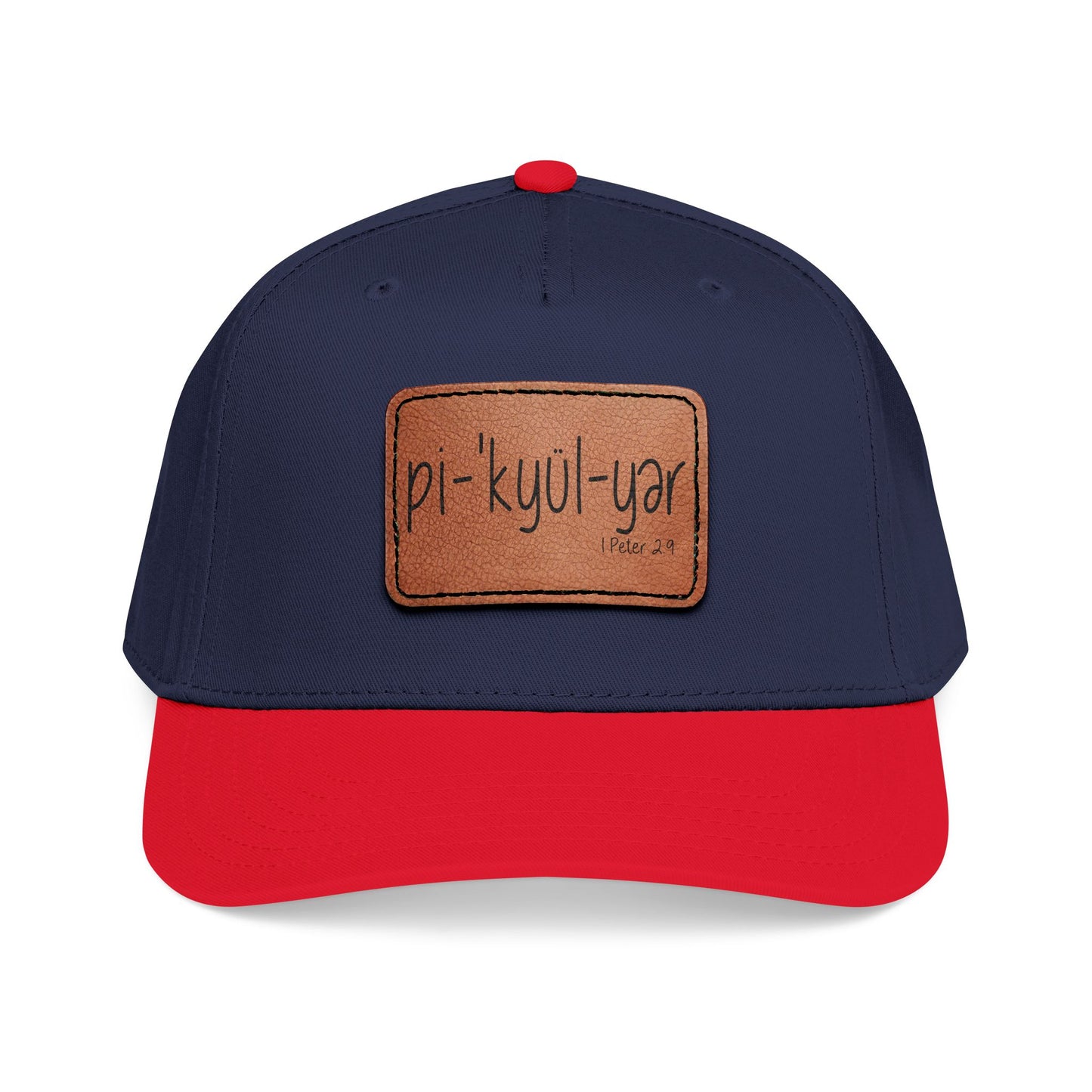 Leather Patch Baseball Cap — 'pi-kyui-yar' Handwritten Design