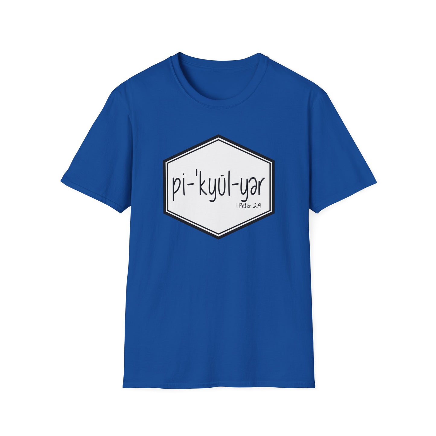 Pi·'kyül·yər Hex Badge Tee — Peculiar People (1 Peter 2:9)