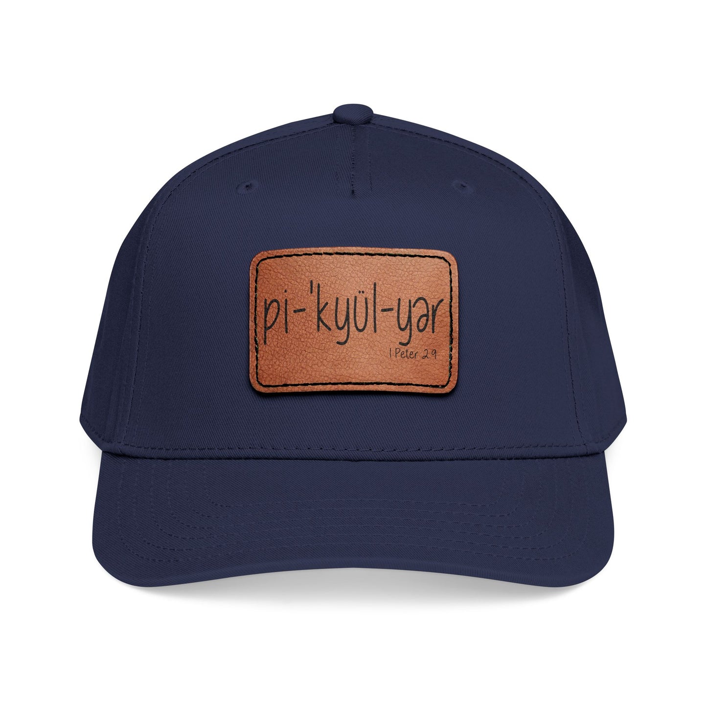 Leather Patch Baseball Cap — 'pi-kyui-yar' Handwritten Design
