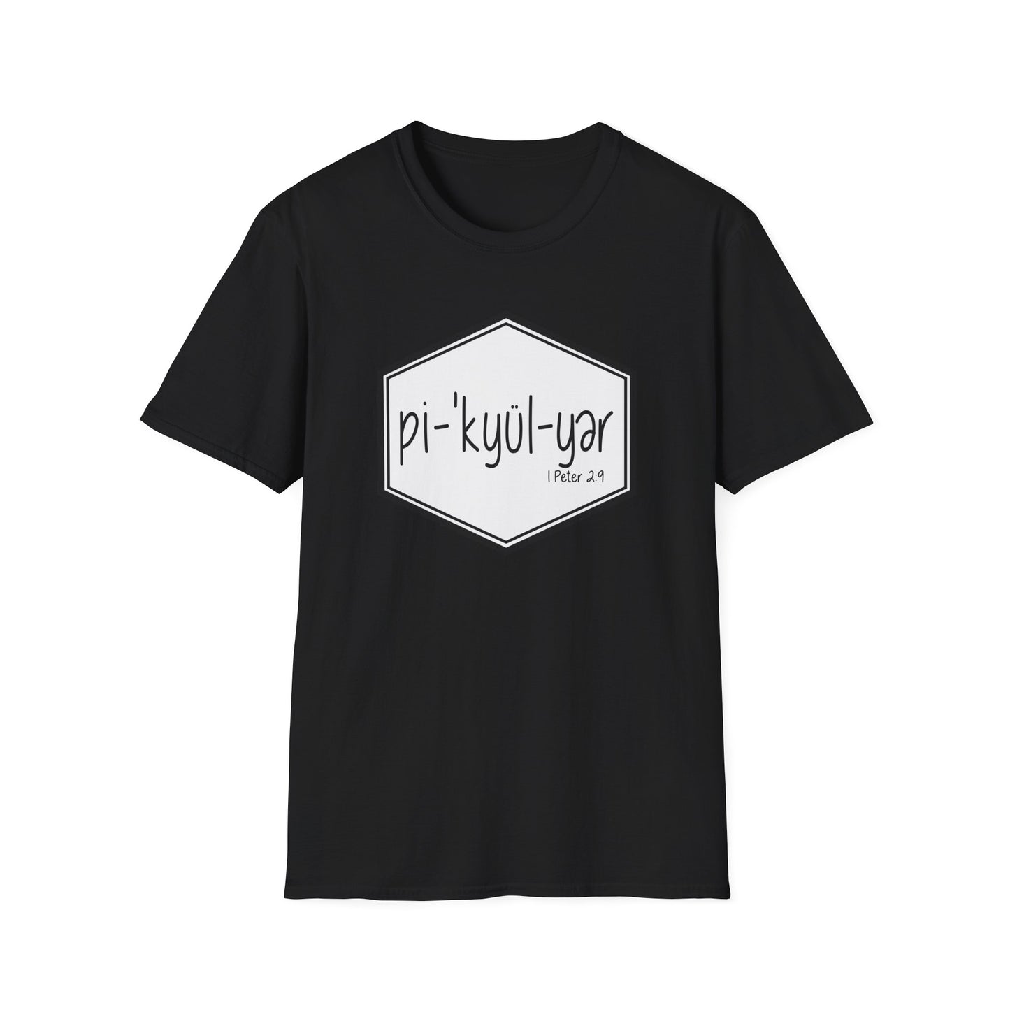 Pi·'kyül·yər Hex Badge Tee — Peculiar People (1 Peter 2:9)